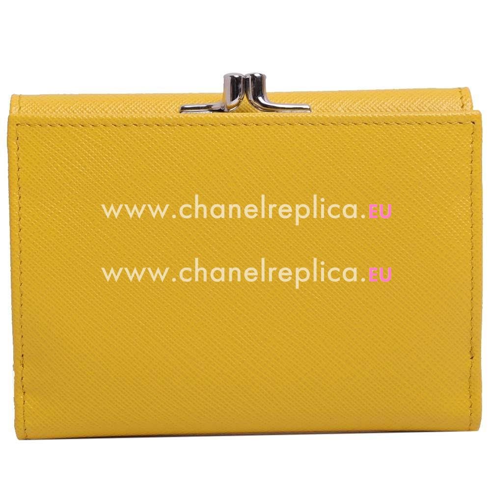 Prada Saffiano Triang Embossment Logo Cowhide Loose Change Wallet In Light Yellow PR61017026