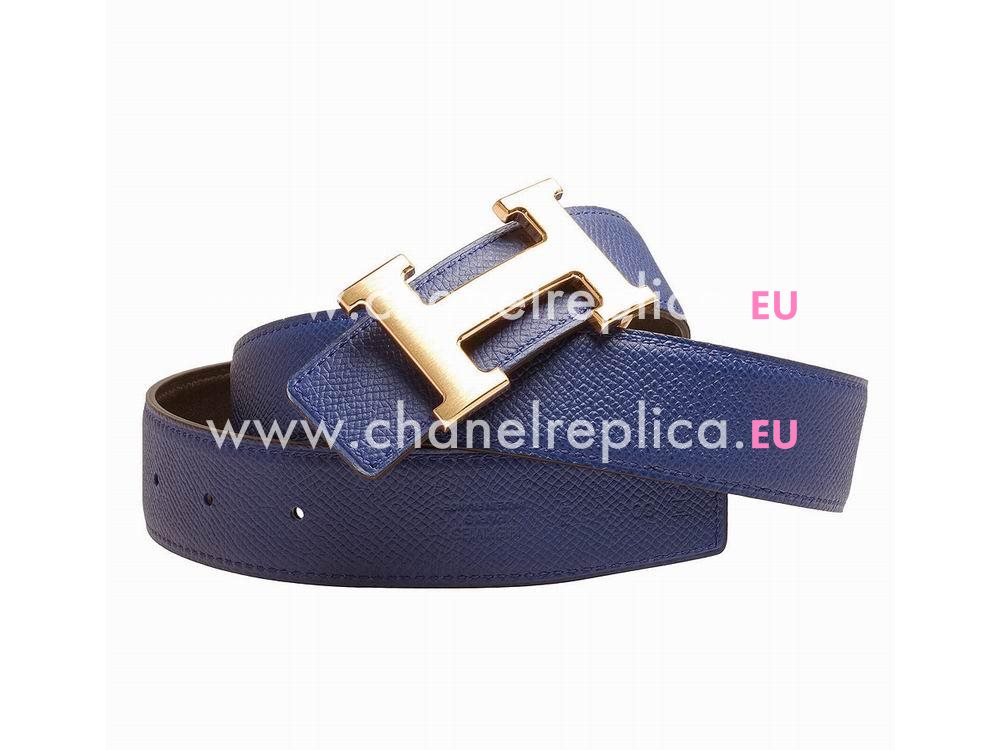 Hermes Gold H Buckle Sapphire Blue Epsom-Calfskin Two-sided Belt H596889