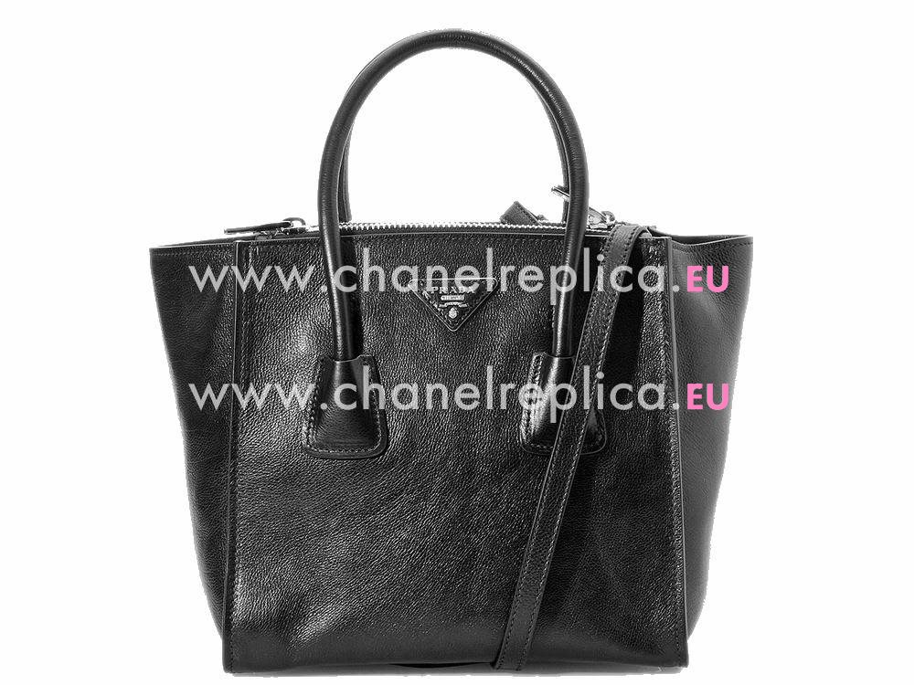 Prada Glace Shiny Calfskin Triangle Logo Bag In Black P141457