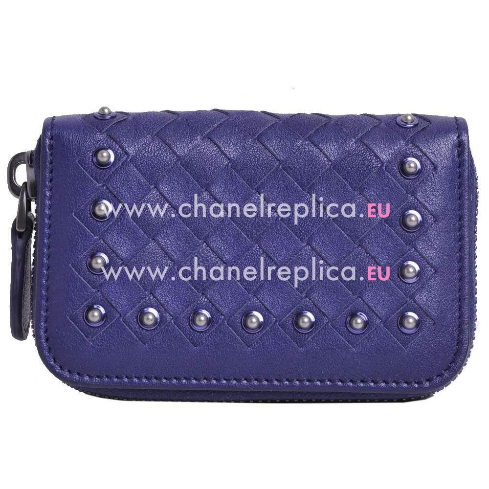 Bottega Veneta Classic Weave Nappa Zipper Wallet In Deep Blue BV6112903