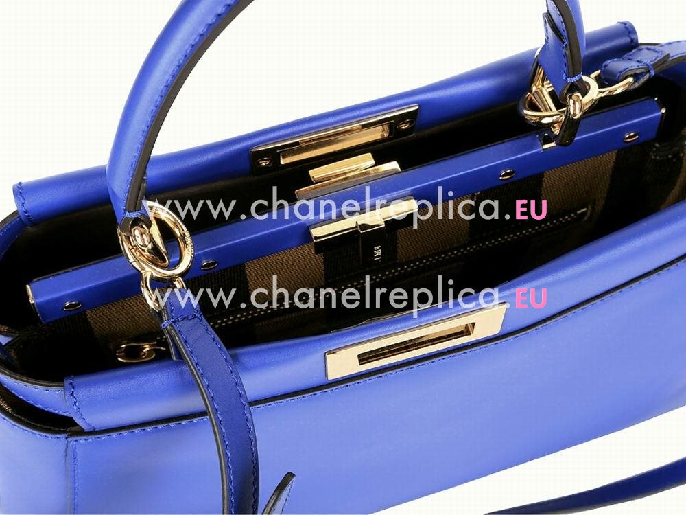 FENDI Regular Peekaboo Calfskin Shoulder Bag PequinXNavy Blue 8BN226-Q4J-F0G58