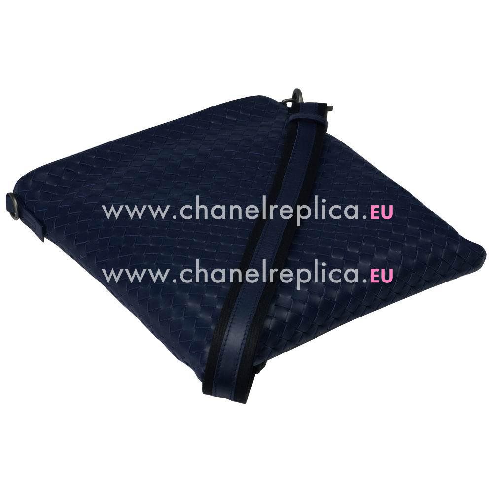 Bottega Veneta Classic Calfskin Woven Zipper Shouldbag Deep Blue B6110510