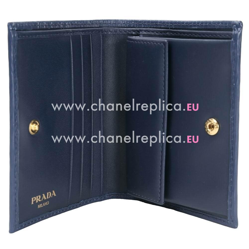 Prada Saffiano Gold Embossment Logo Cowhide Wallet In Blue PR6101802