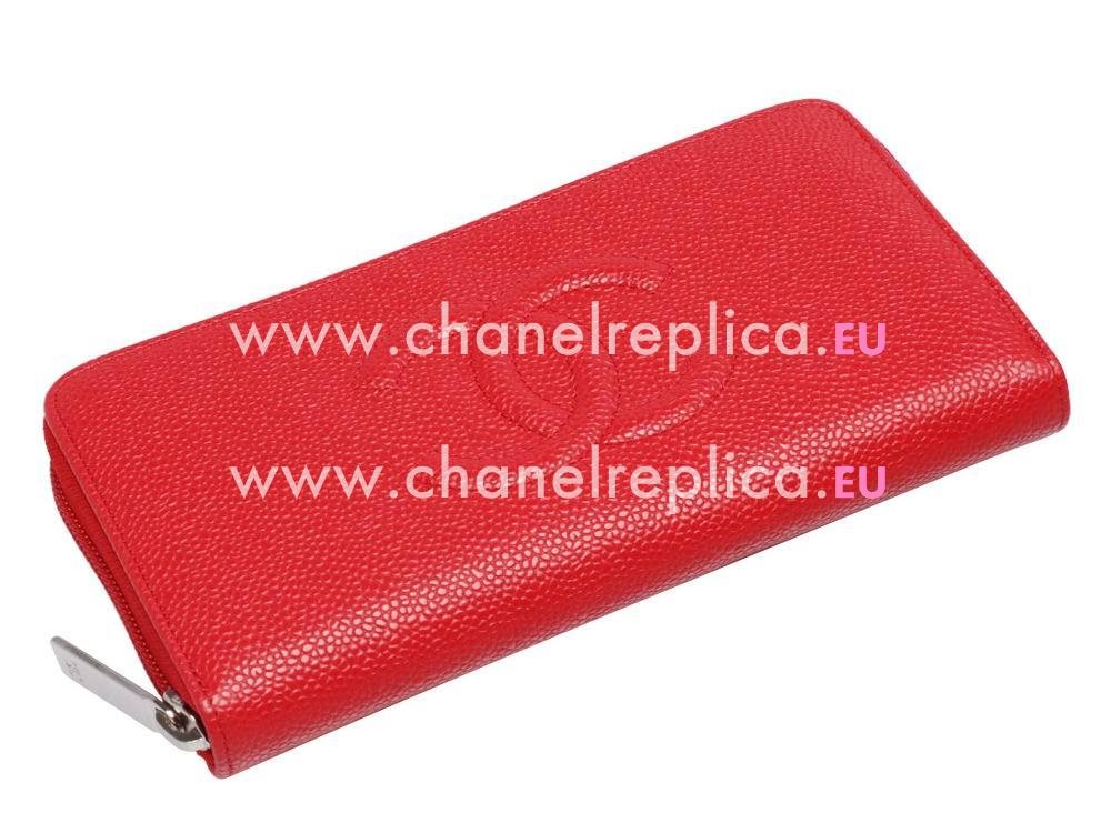 Chanel Caviar Leather CC Logo Wallet Orange Red A56329
