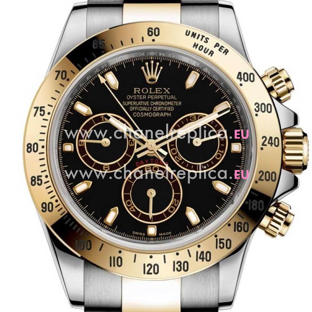 Rolex Daytona Automatic 40mm Gold Stainless Steel Watch Black R116523