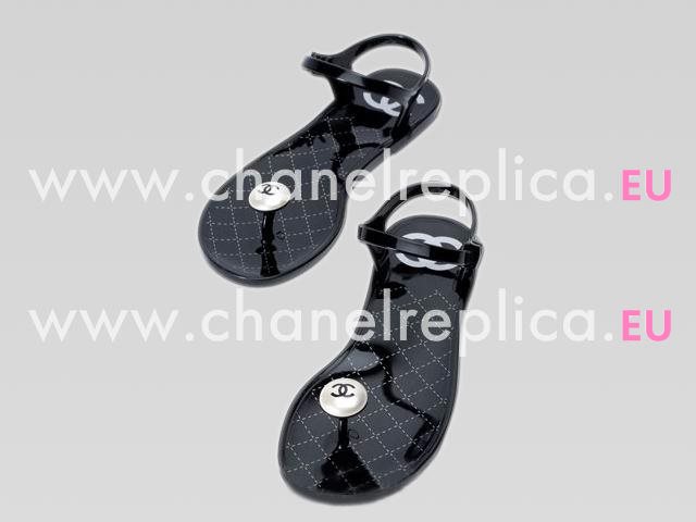 CHANEL 2010 DOUBLE C PEARL SANDAL IN BLACK 26714