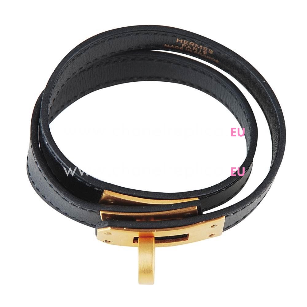 Hermes Cowskin R-Bracelet Black/Gold H7022005