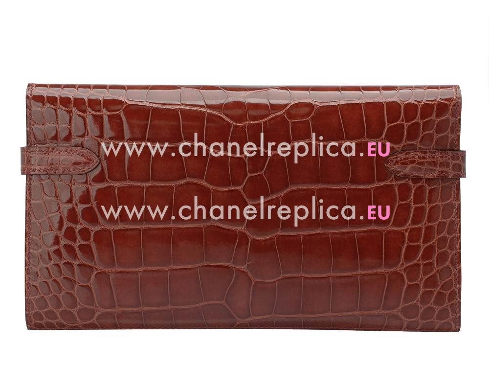 Hermes Crocodile Kelly Long Wallet Brick Red H49399