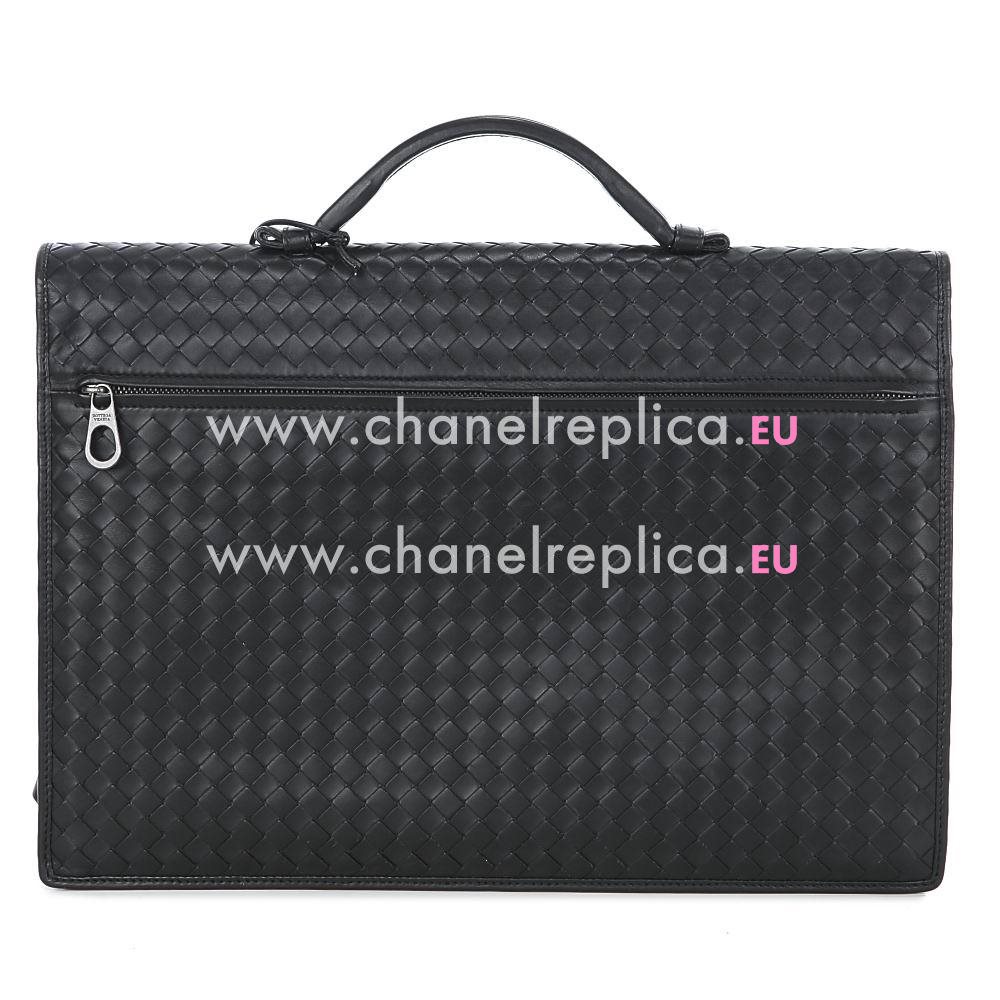 Bottega Veneta VN Calfskin Leather Woven Briefcase Gentry Black B5642226