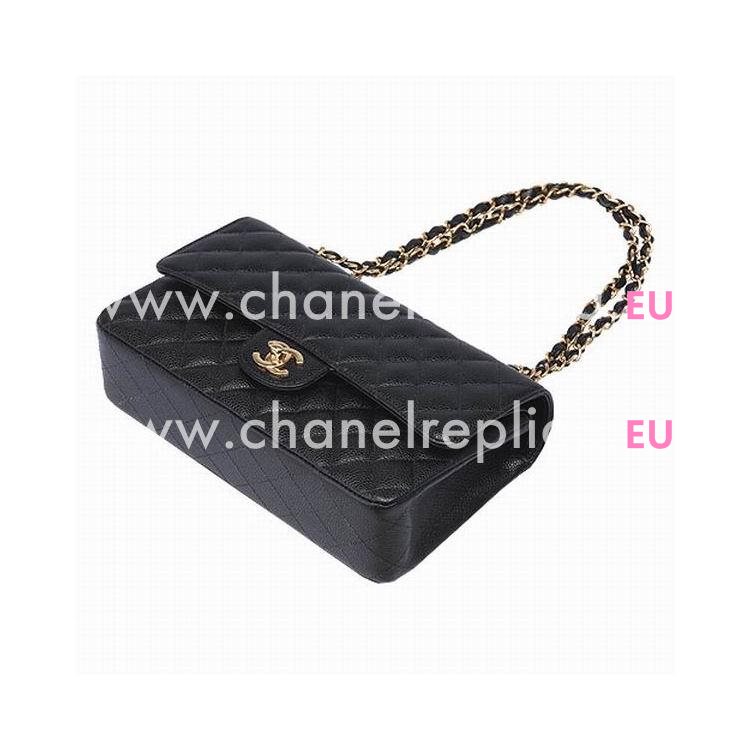 Chanel Medium Caviar Double Flap Bag Black(Golden) A01112-4