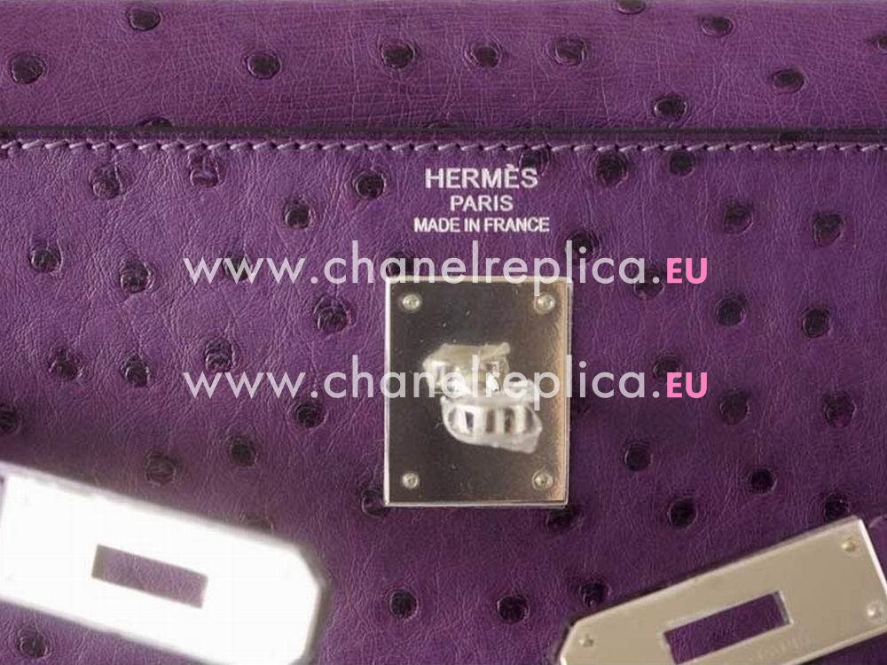Hermes Kelly 35 Violine Ostrich Palladium Hand Sew Bag HK1035OSV