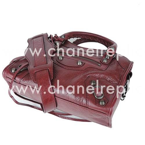 Balenciage City Lambskin Aged Brass hardware Classic Mini Bag Burgundy B2055024