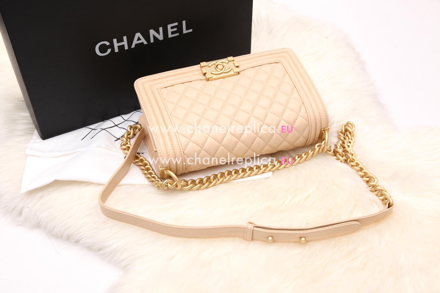 Chanel Lambskin 25.5 Boy Bag Apricot Gold Hardware A67089