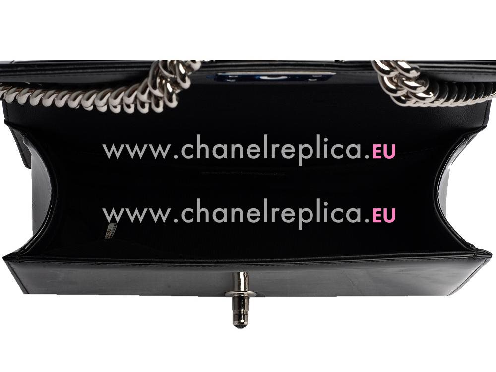 Chanel Patent Lambskin Boy Chain Silver hardware Black A58644