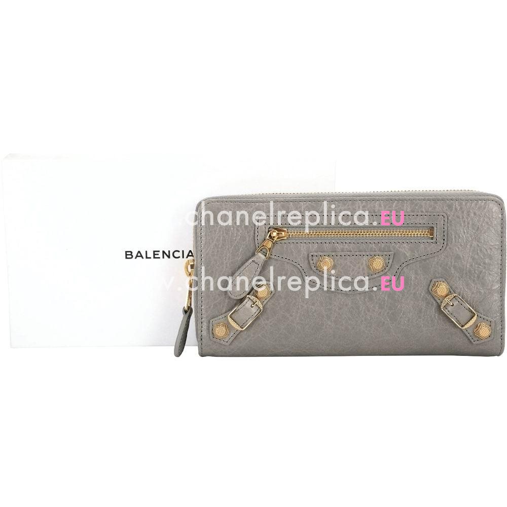 Balenciaga Giant Gold Continental Classic Lambskin Gold Hardware Wallets Gray B5265641