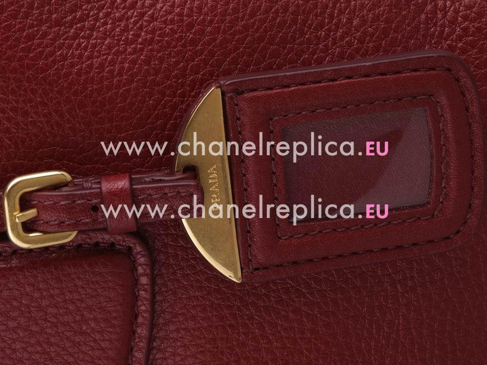 Prada Saffiano Calfskin Triangle Logo Boston Bag Dark Red BN59323