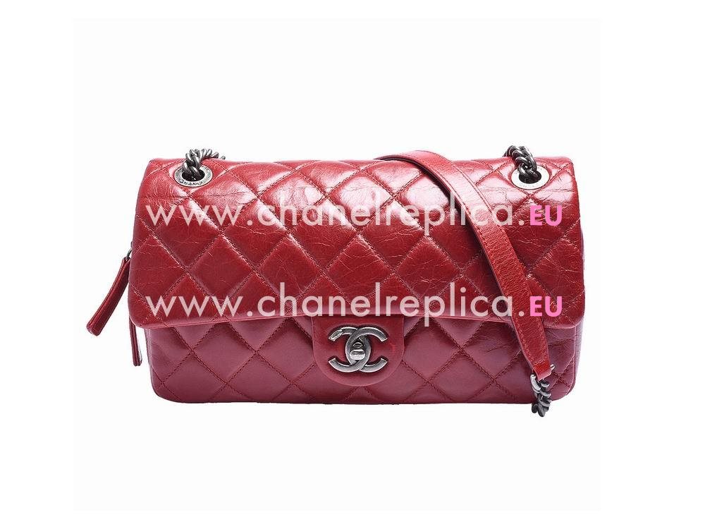 Chanel Duo Color Anti-Silver Calfskin Flap Bag Dark Red A90699B