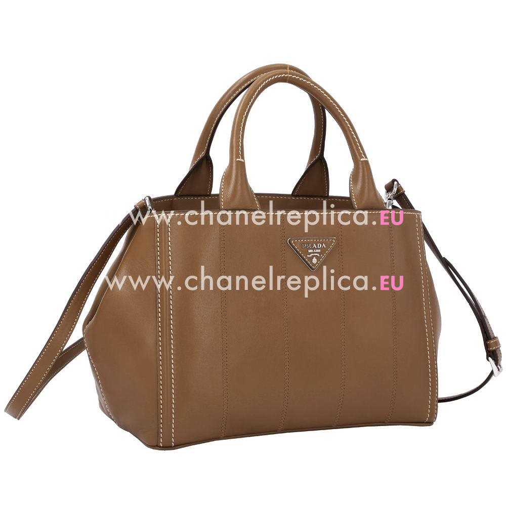 Prada Canapa Stampata Triangle Logo Calfskin Tote Bag Brown PR97F923