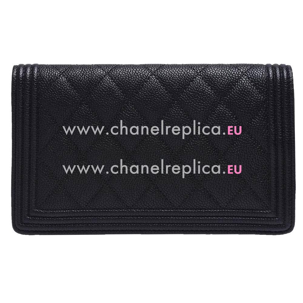 Chanel Classic Rhpmboids Stripe Caviar Calfskin Wallet Black C7041607