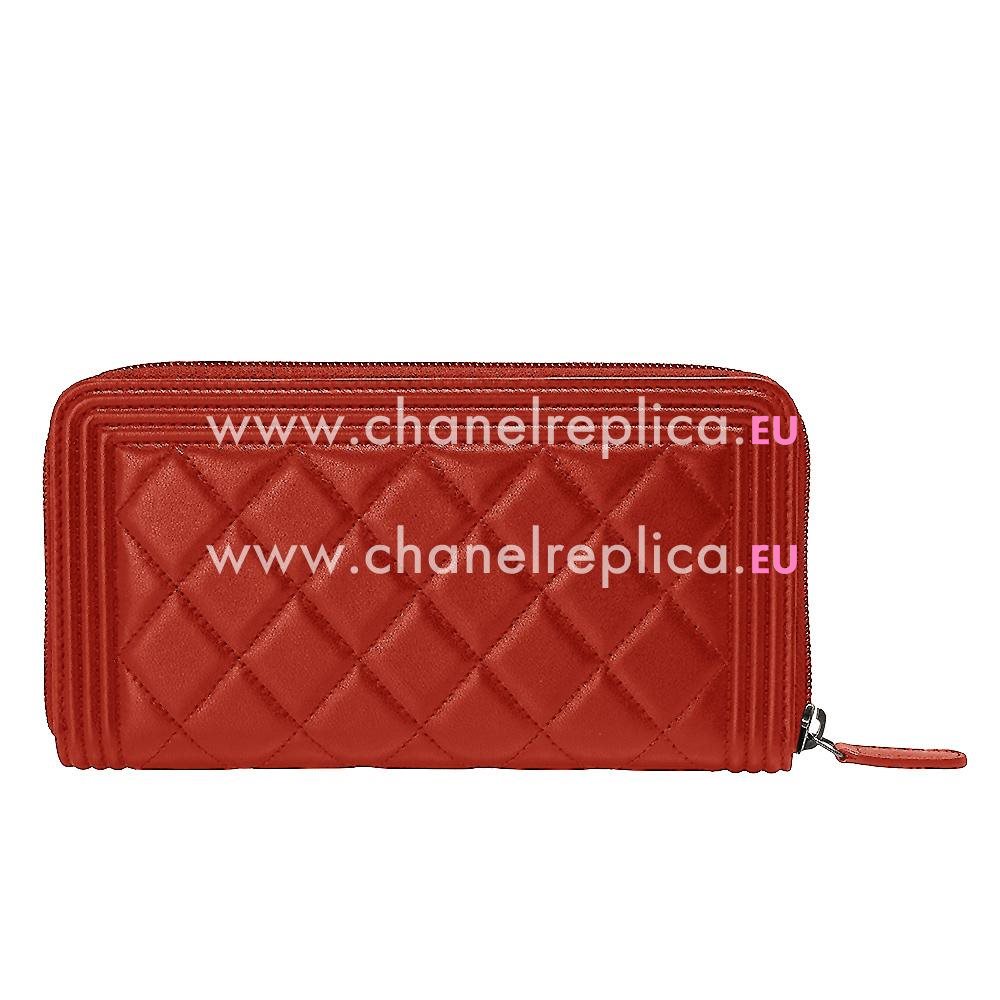 Chanel Lambskin Anti-silver Lock Boy Zipper Wallet Red C58549