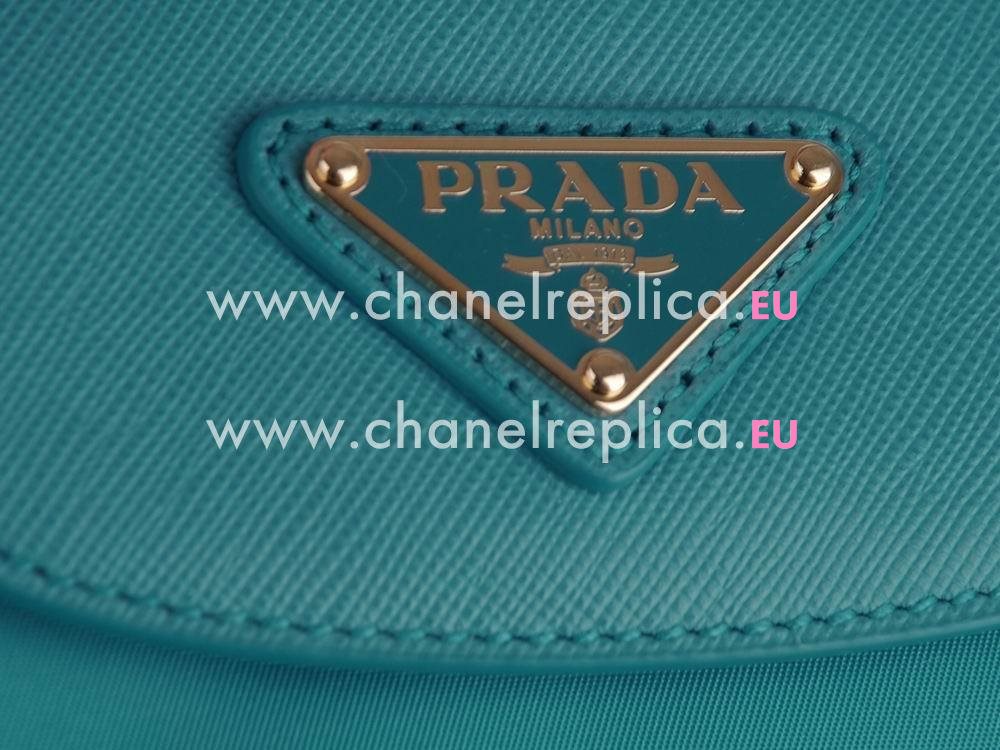 Prada Teaauto Saffiano Classic Triangle Logo Nylon Handle/Shoulder Bag Turq Green PBN59750