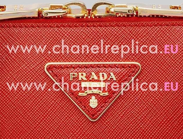 2013 Prada Saffiano Lux Triangle Logo Plate Bag In Red P415570