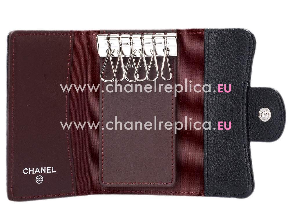 Chanel Caviar Silver CC Key Chain holder In Black C57082