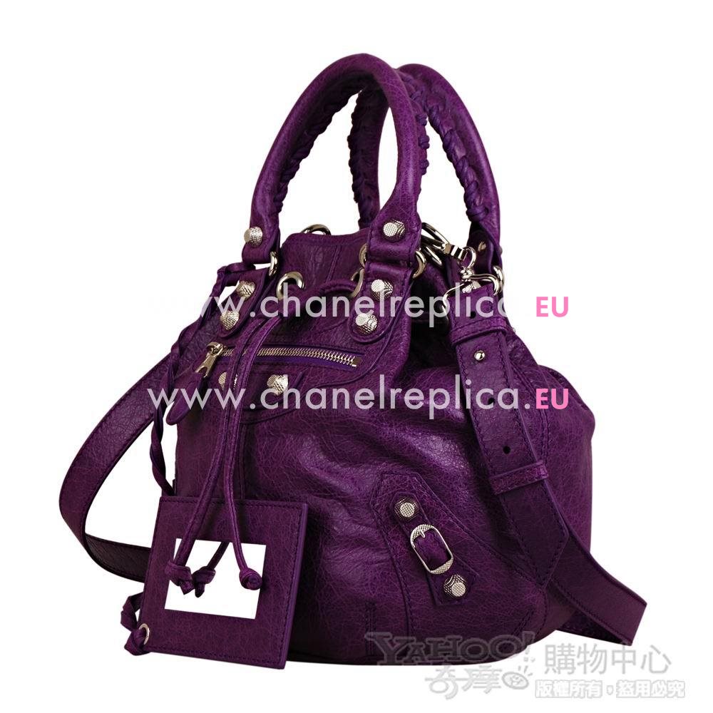 Balenciage Pompon Lambskin Silvery hardware Classic Mini Bag Purple B4839804