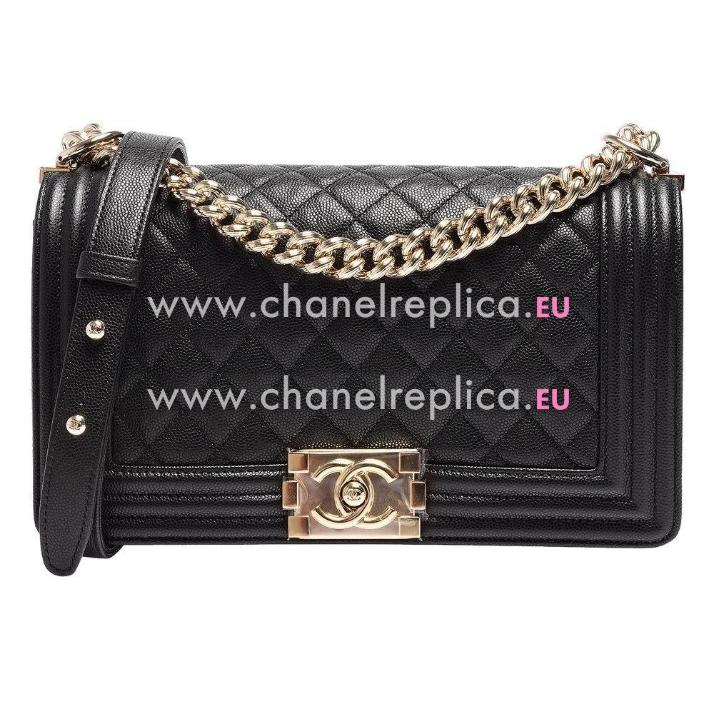 Chanel Caviar Leather Shiny Gold Hardware Medium Boy Bag Black A879D69