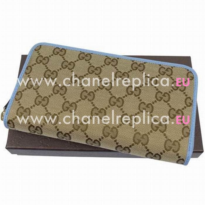 Gucci Classic GG Logo Canvas Calfskin Zipper Wallet Bag In Blue G6111517