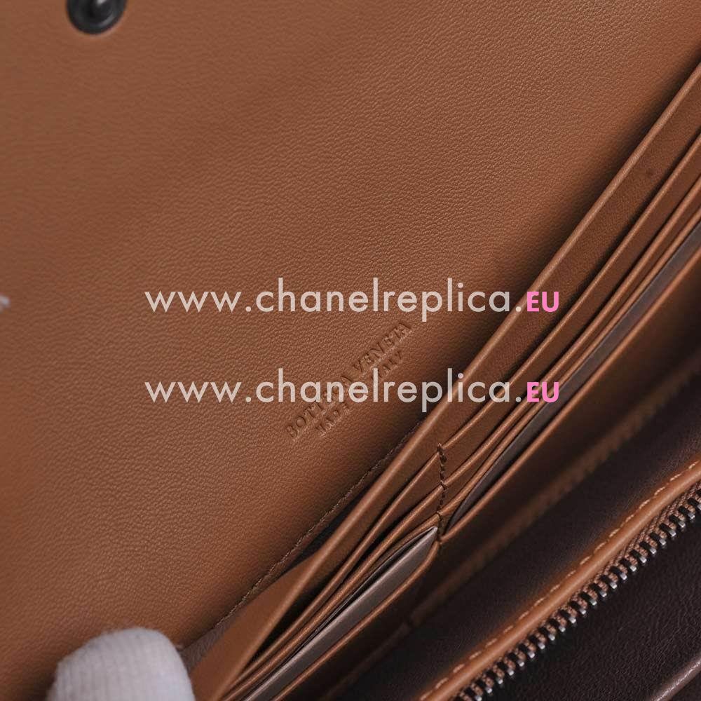 Bottega Veneta Classic Weave Zipper Nappa Wallet In Camel B6110707