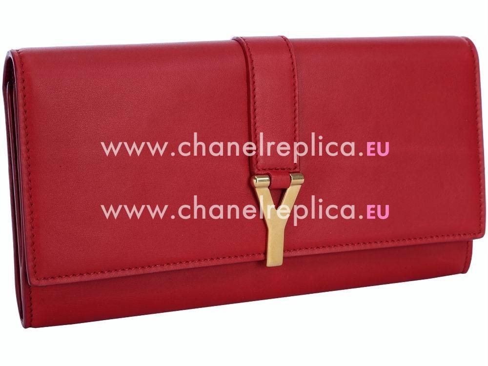 YSL Chyc Leather Leather Clutch Y Calfskin Wallets In Red YSL4709957