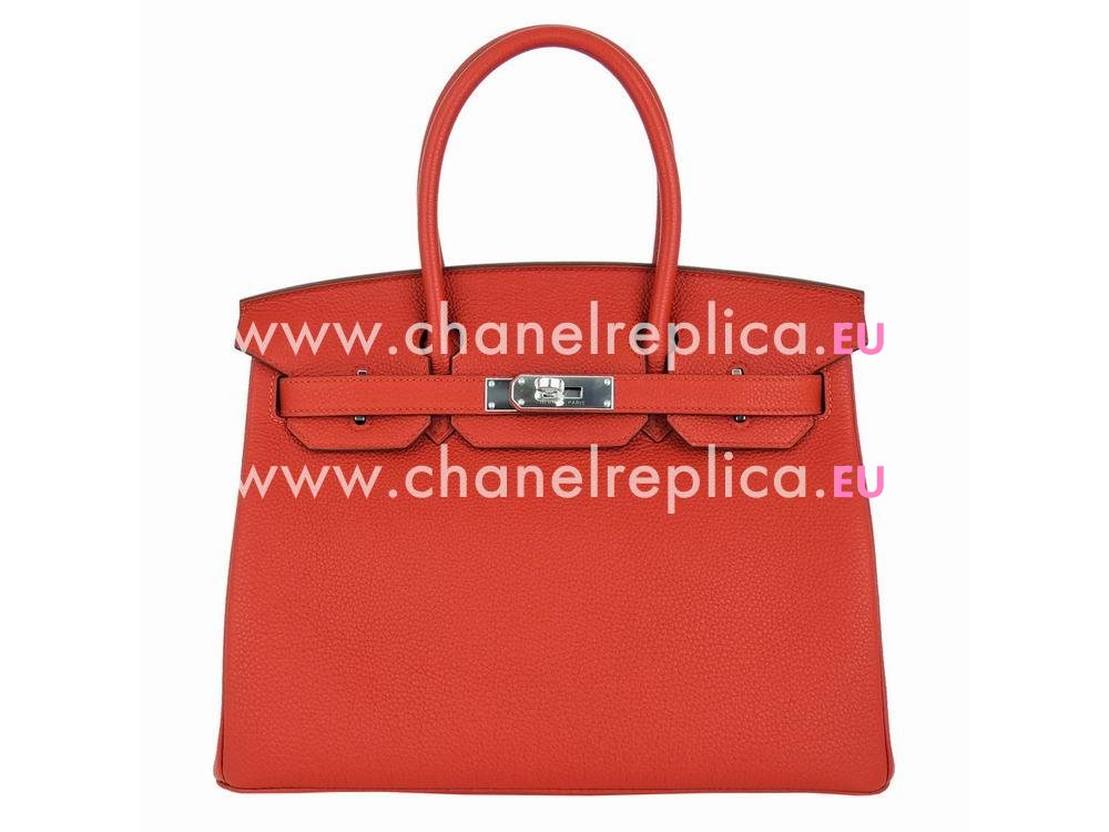 Hermes Birkin 30 Orange Red 5E Togo Leather Palladium Hardware Hand Sewing BK30-5E-TG-R-N