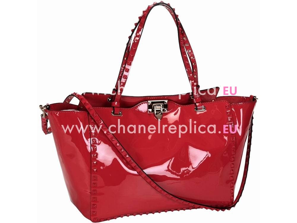 Valentino Rockstud Patent Medium Handbag Red VA53945