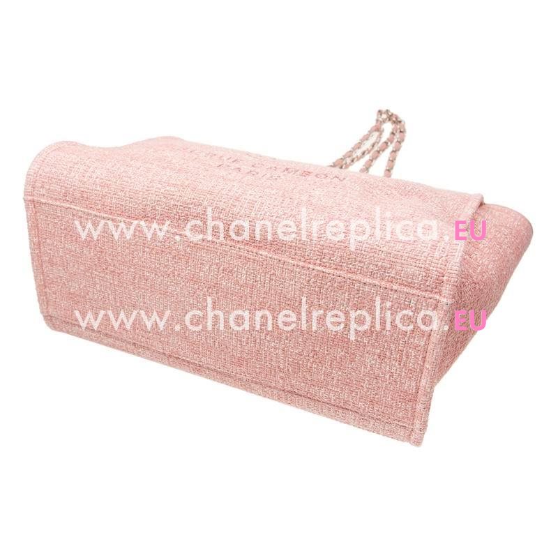 Chanel Deauville Double CC LOGO Denim Canvas Calfskin Silver Chain Bag A66941CLDPINK