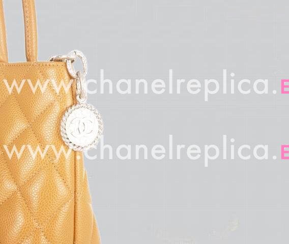Chanel Caviar Medallion Silver Chain Light Camel A01804LCA
