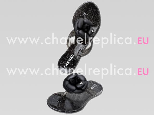 CHANEL CAMELLIA FLIP-FLOPS SANDAL IN BLACK 1245HB