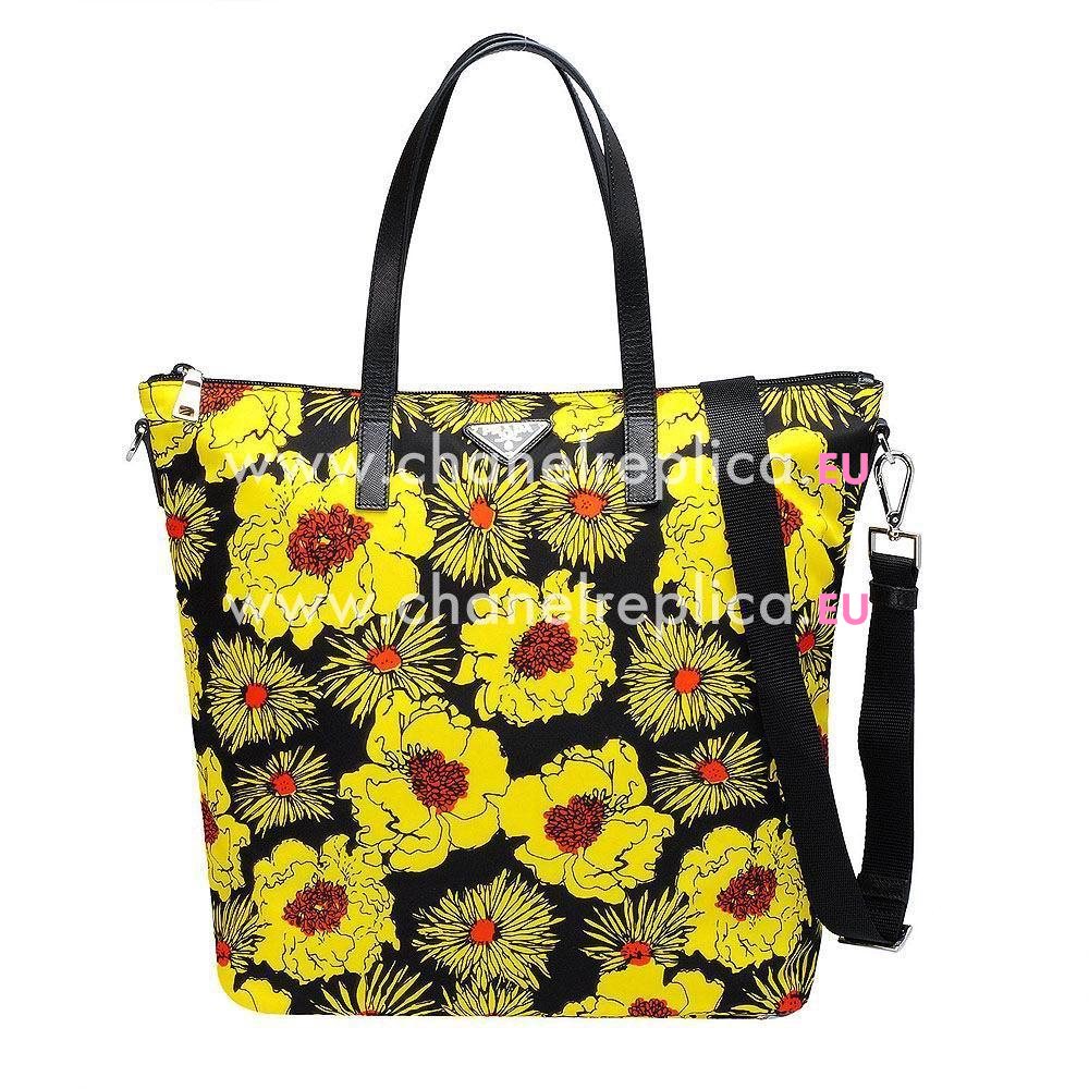 Prada Teaauto Stampat Classic Triangle Logo Flower Handle/Shoulder Bag Yellow PR61018025