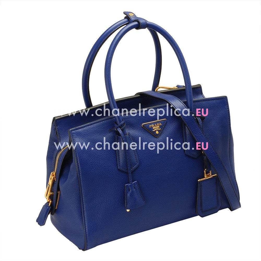 Prada Vitello Grain Triangle Logo Calfskin Should/handbag Deep Blue PR5371968