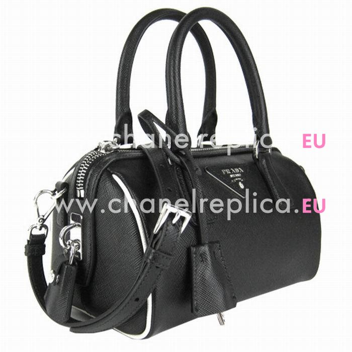 Prada Saffiano Lux Triangle Logo Boston Mini Bag Black PBL846Y