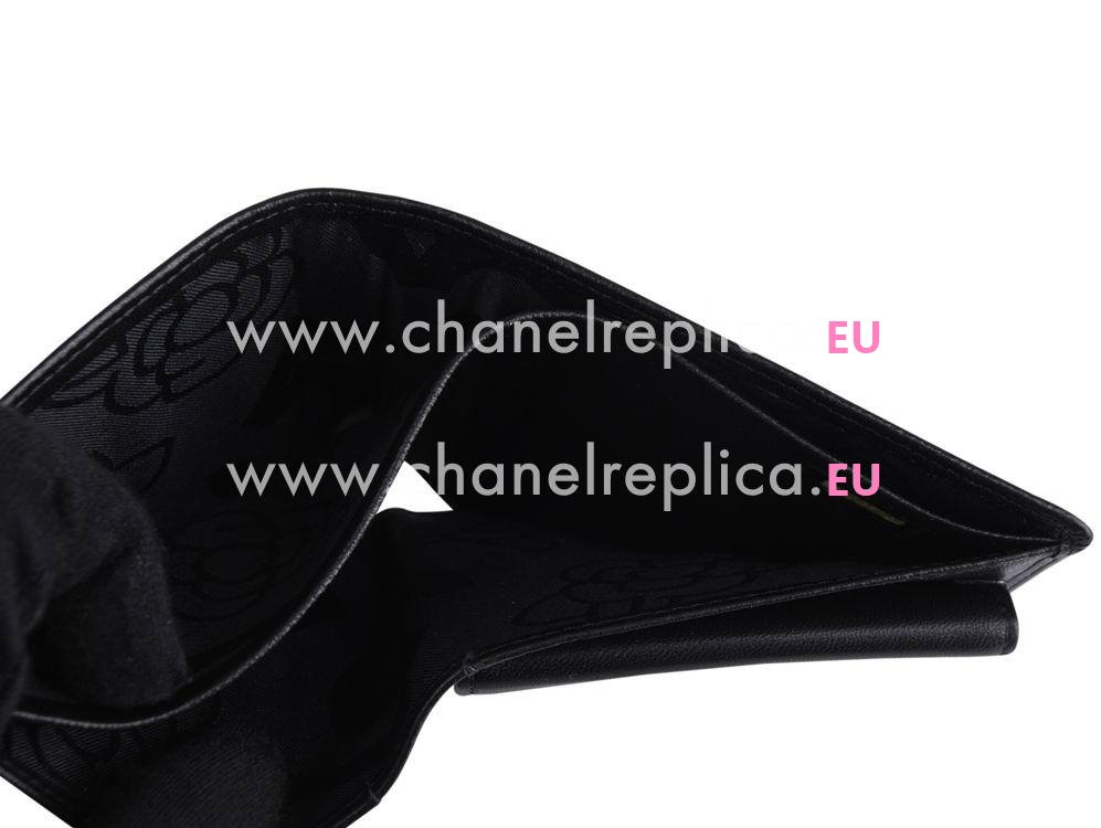 Chanel Lambskin White Stitching Short Wallet Black C0042-B