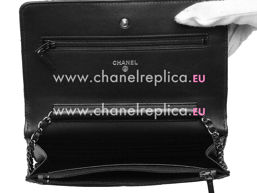 Chanel Lambskin Silver Chain Lightning Stitch Woc Bag Black A55317