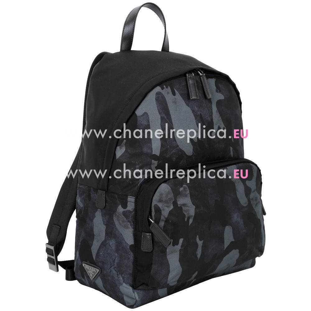 Prada Zippper Nylon Camouflage Backpack Deep Blue Black PR7054117