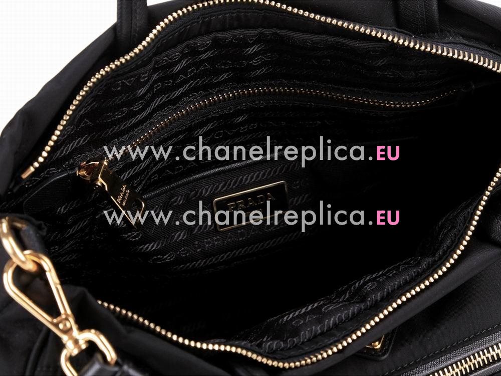 Prada Teaauto Saffiano Classic Triangle Logo Nylon Chain Handle/Shoulder Bag Black PBN58855