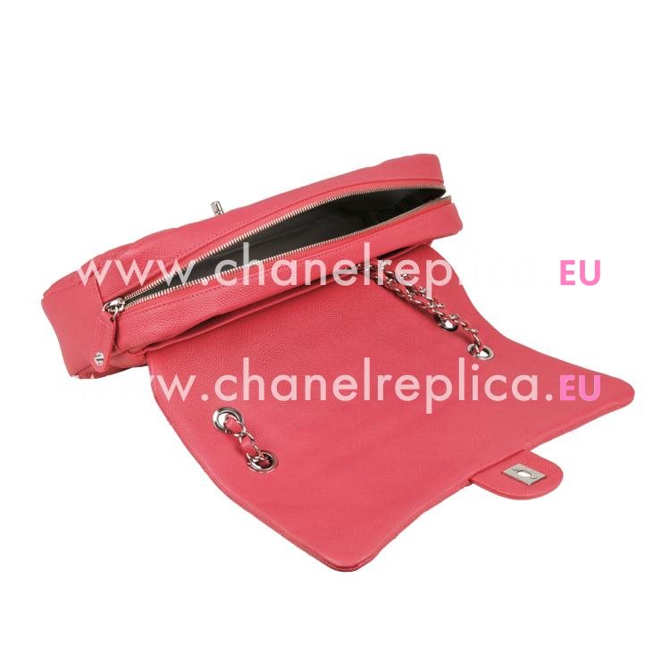 Chanel Easy Jumbo Caviar Leather Coco Bag Silver Chain Hot Pink A67742C
