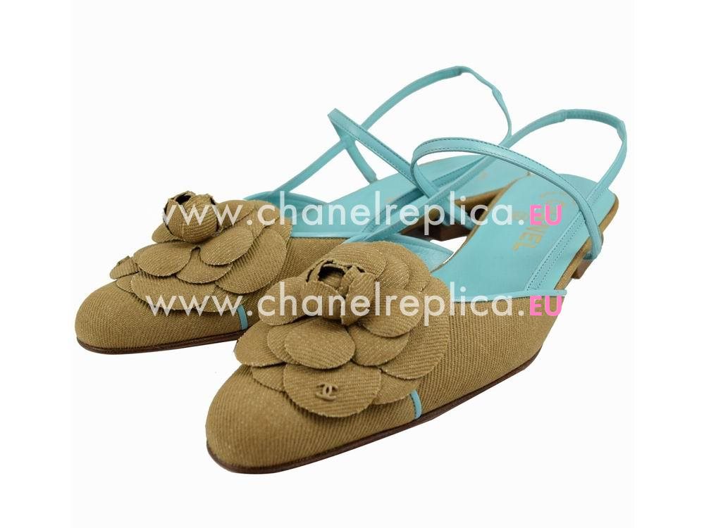 Chanel CC Logo Camellia Pointed Slipper Kahki G02820