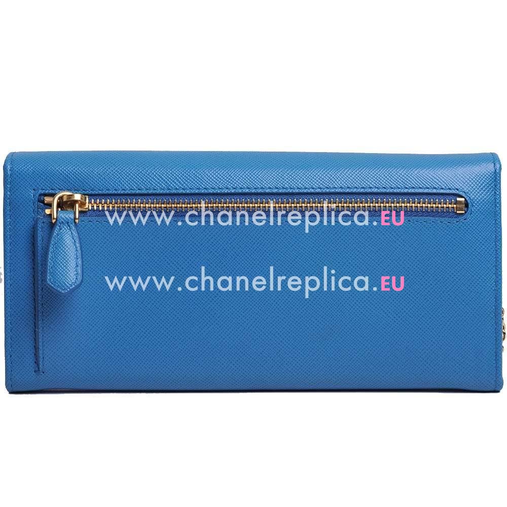 Prada Saffiano Fiocco Embossment Logo Cowhide Wallet In Blue PR61017025