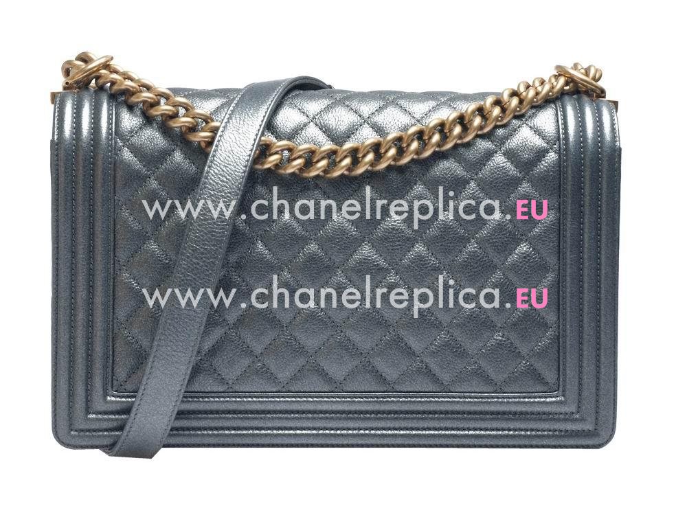 Chanel Caviar Reissue 28cm Boy Bag Gold Iron Blue-gray A56802