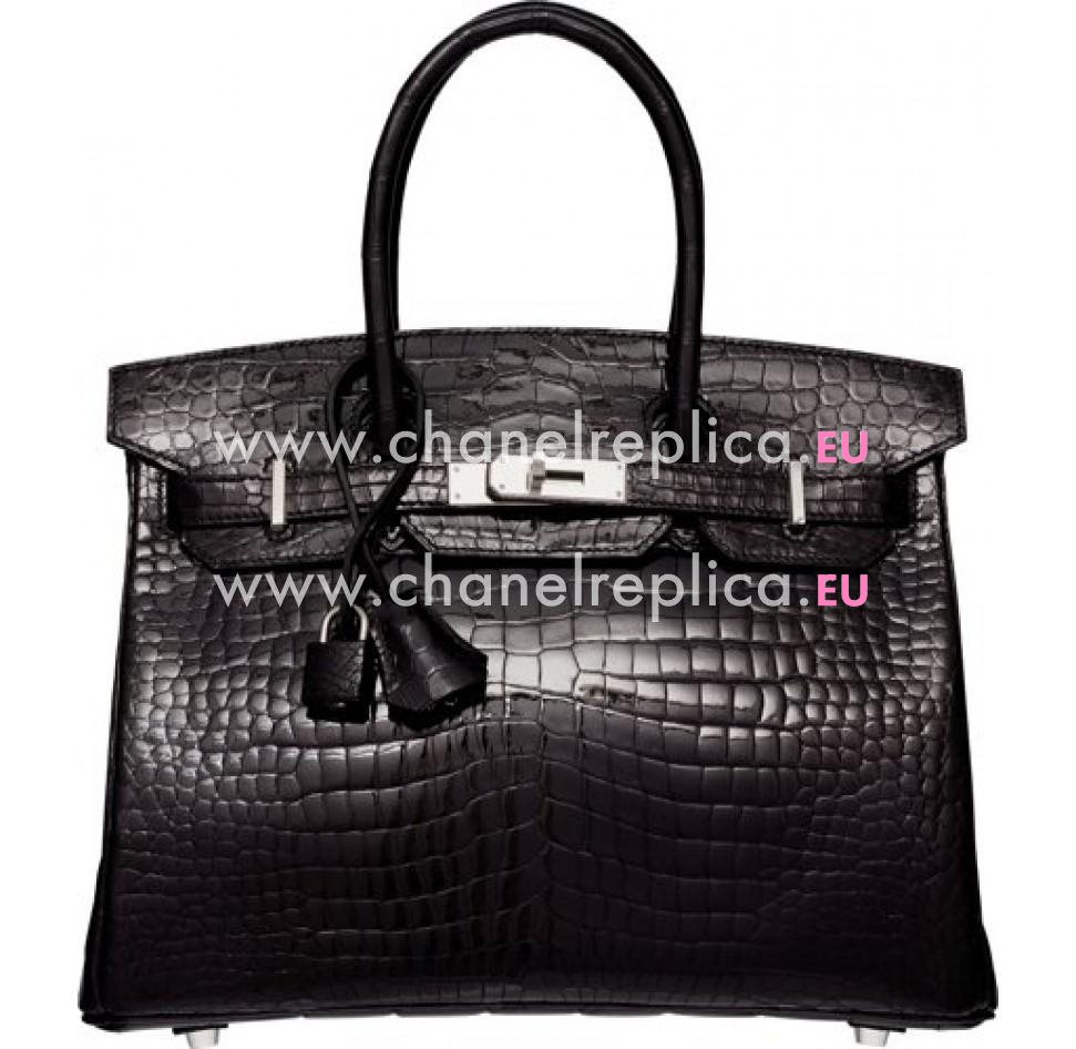 Hermes Birkin 30 Shiny Black Porosus Crocodile Palladium Hand Sew H1030SPC