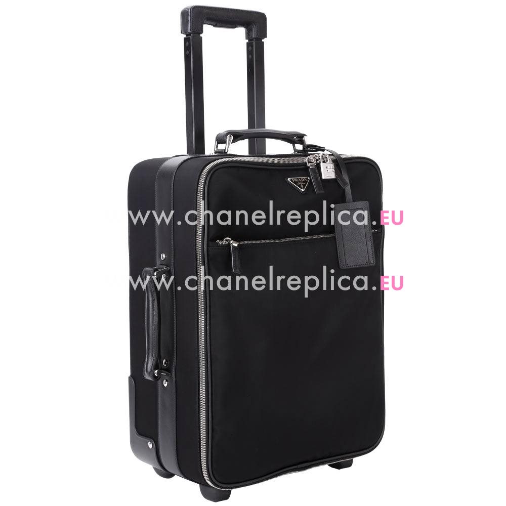 Prada Saffiano Triangle Logo Travel Classic Cowhide Luggage Black PR161016016